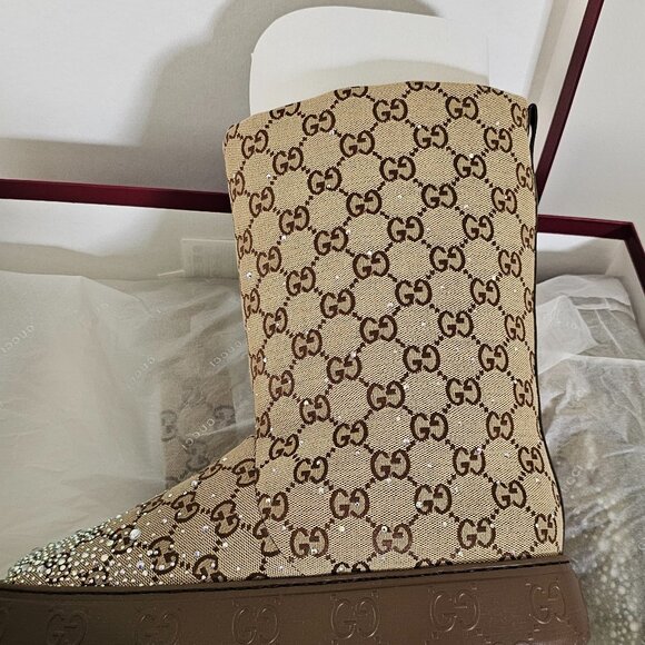 Gucci GG Boots with Crystals - Beige and Brown - Picture 5 of 7